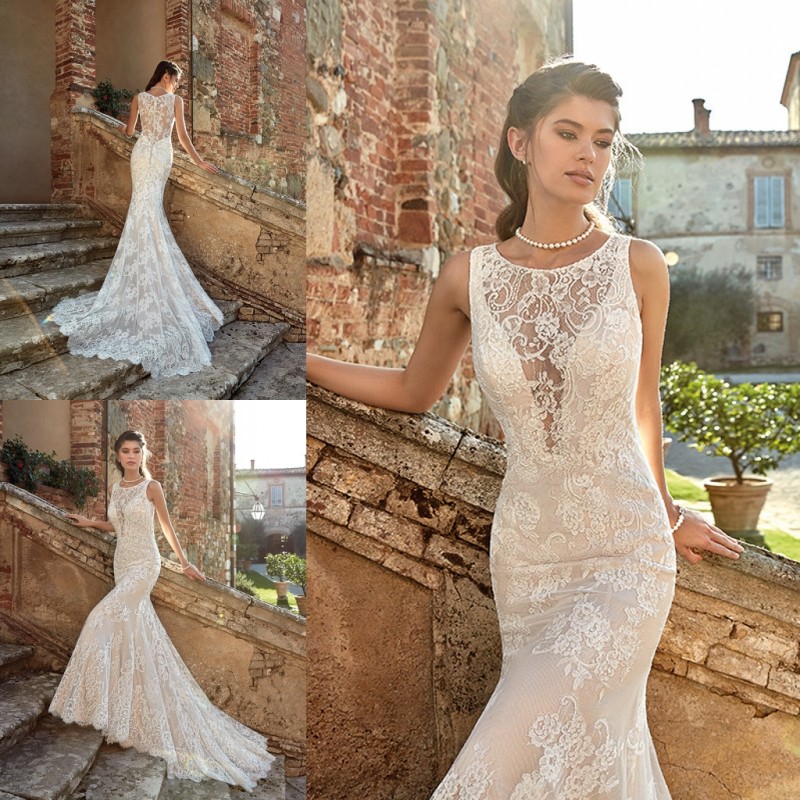 

Modest Eddy K 2018 Mermaid Wedding Dresses Jewel Neck Full Lace Appliqued Covered Button Bridal Gowns Plus Size Garden Beach Wedding Dress, Black