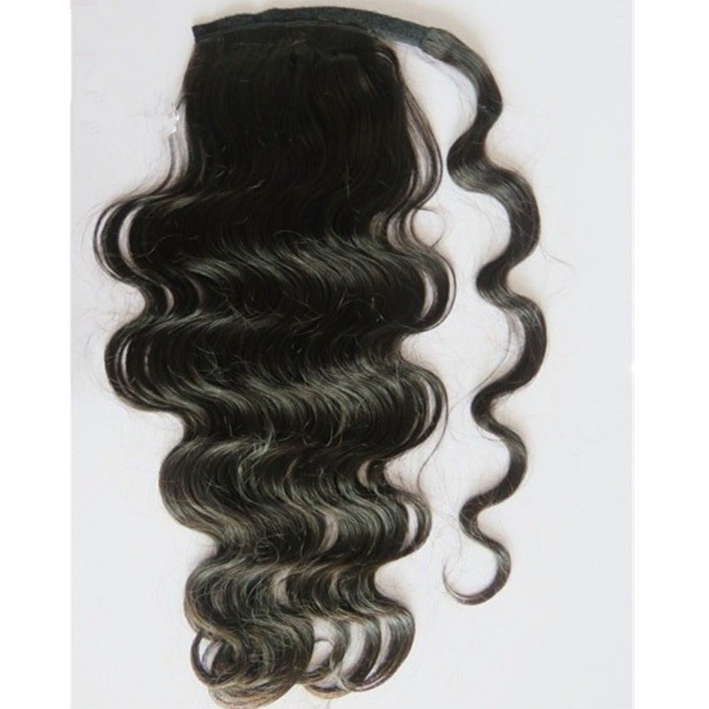 

120g natural body wavy hair puff remy Human Hair Ponytail Extensions Brazilian Virgin Hair Ponytail Extension with black drawstring clips