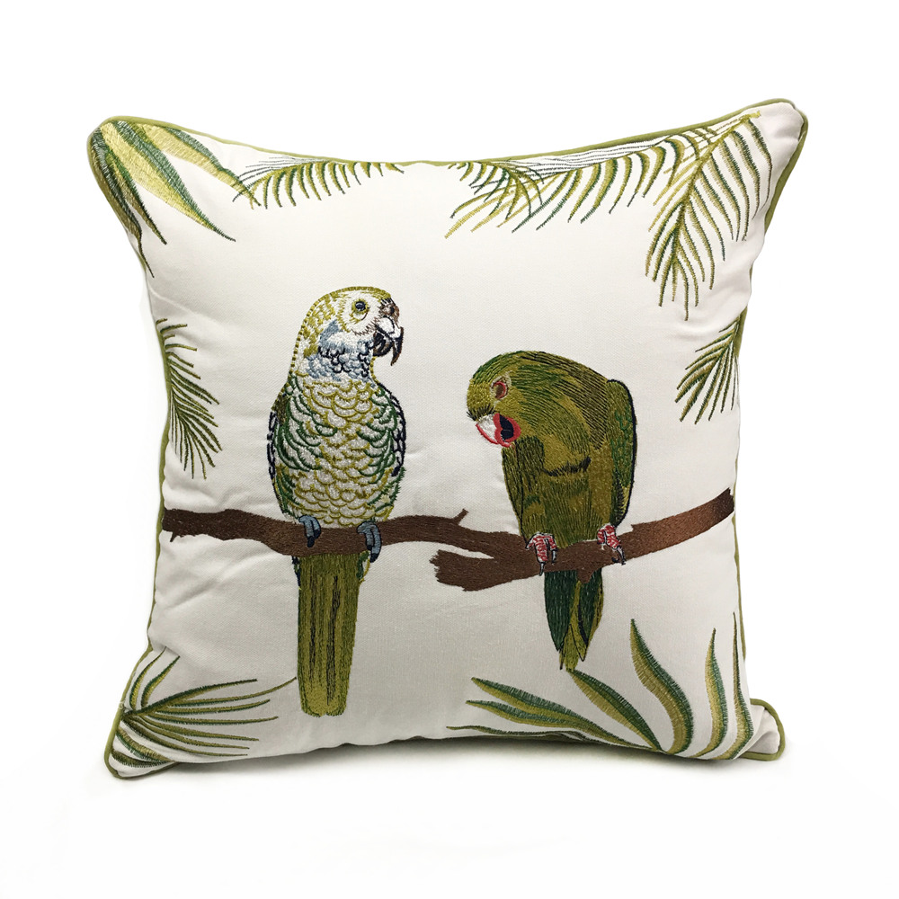 

Deluxe Embroidery Parrots Plant Designer Pillow Cover Sofa Cushion Cover Canvas Home Bedding Decorative Pillowcase 18x18" Sell by Piece