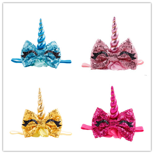 

Girls Unicorn headbands girls Birthday Party Eyelash Chiffon hairbands kids princess hair accessories Glitter Sequins Big Bow Headbands