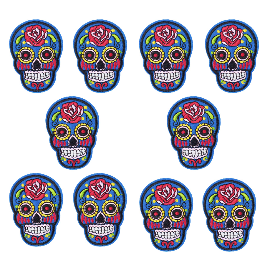 

10 pcs Colorful Skull Punk patches badges for clothing iron embroidered applique iron on patches sewing accessories for clothes, Black
