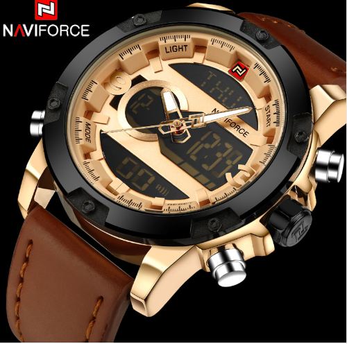 

NAVIFORCE Mens Watches Top Business Dual Display Wristwatches Waterproof Alarm Leather Watch Men montre homme, Other