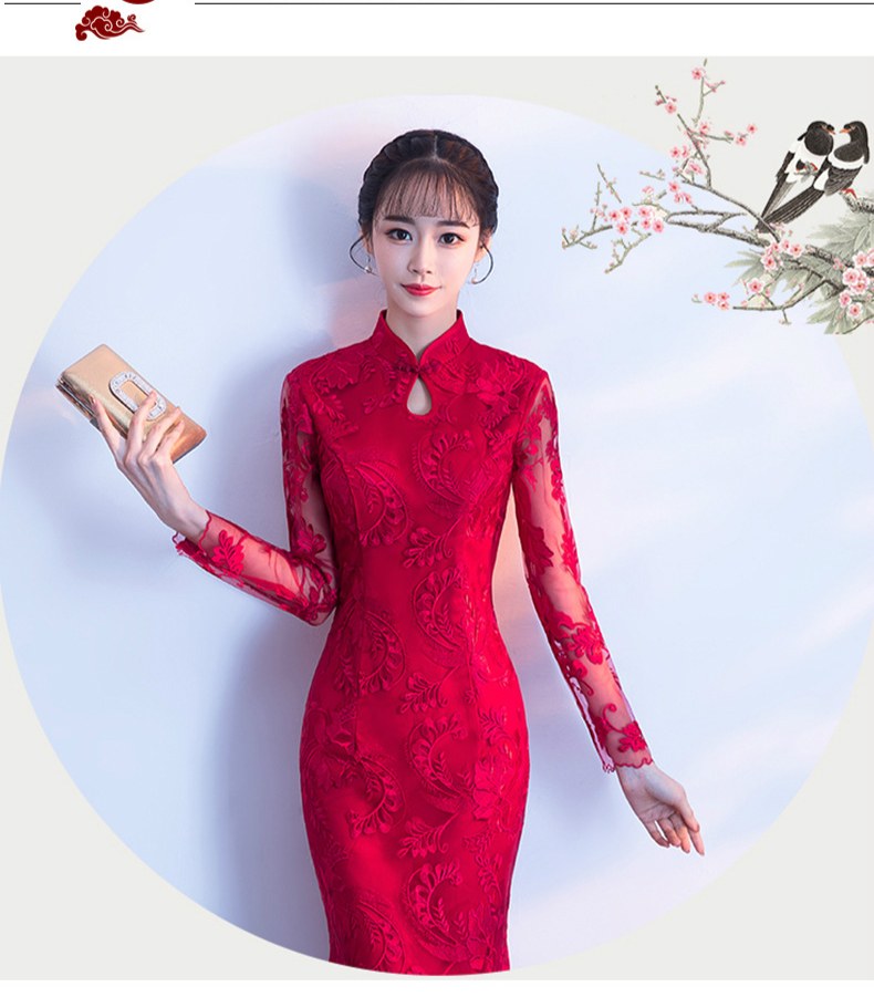 Cheongsam Mariage Mariée Manches Courtes Robe Femme QiPao Party Mini Robes Taille