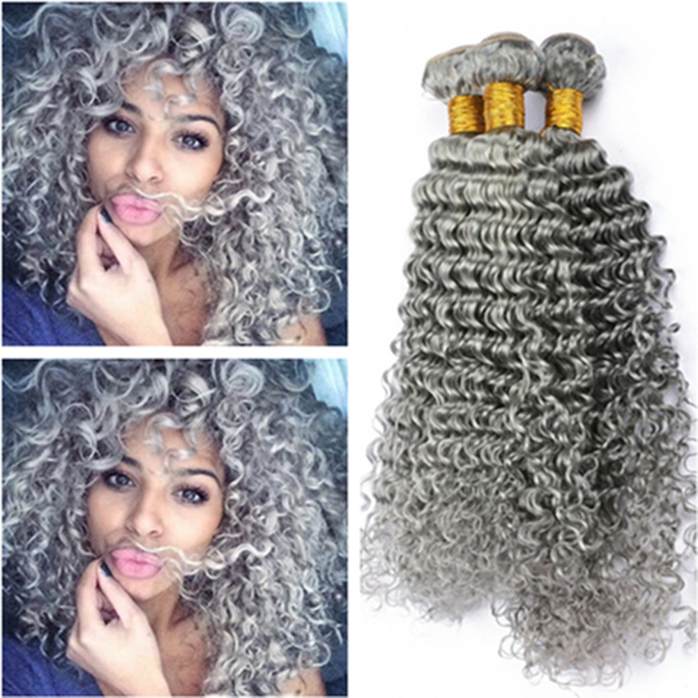 

Virgin Indian Human Hair Deep Wave Grey Colored Bundles Deals 4Pcs Lot Silver Grey Virgin Human Hair Weaving Deep Wavy Weaves Extensions