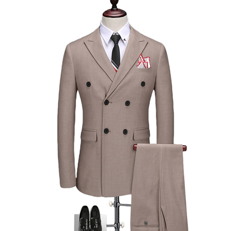 Blazers Pants Vest Set / 2018 Men's Fashion Business Casual Double-breasted Stripe Three Piece Suit Jacket Trousers Waistcoat