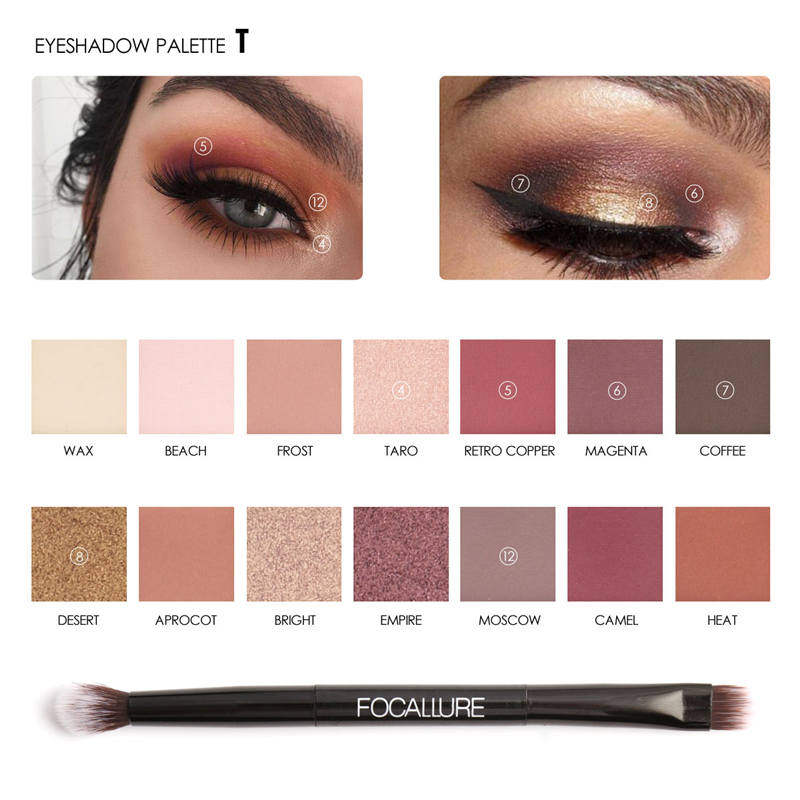 

FOCALLURE 14 Colors Eyeshadow Palette Matte Glitter Shimmer Tropical Vacation Eyeshadow Palette with Brush, Mix color