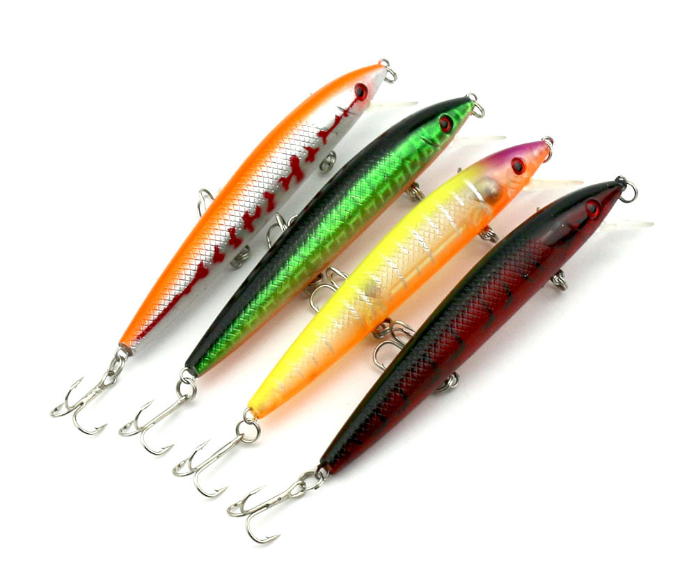 4PCS Pêche Leurre Topwater Kit Set 13,8 g Minnow VIB Lure, Swimbait Crankbait Pêche 12cmfor Saltwater eau douce basse truite doré jaune Sal