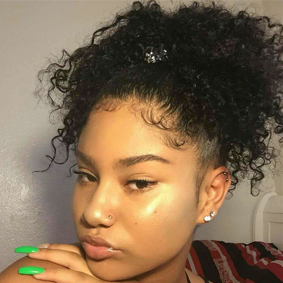 

Ponytail 12Inch 5 Colors Short Malaysian Curly Hair Brown Kinky Hair Weave Human Hair Pony tail drawstring 120g