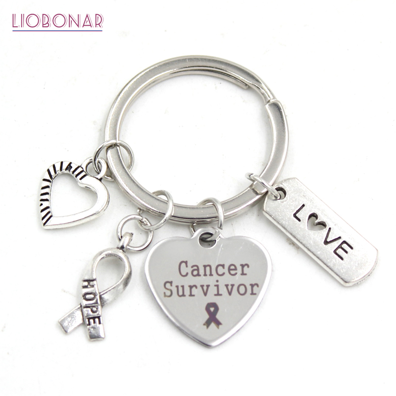New Arrival Stainless Steel Key Chain Key Ring Cancer Survivor Key Chain Cancer Awareness Hope Ribbon Keyring gift bijoux