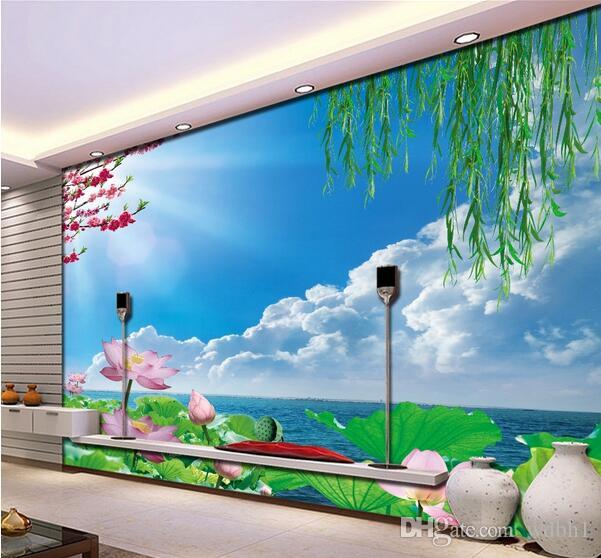 

3d wallpaper custom photo Chinese lake lotus flower scenery tv background wall living room 3d wall muals wall paper for walls 3 d, Pictures show