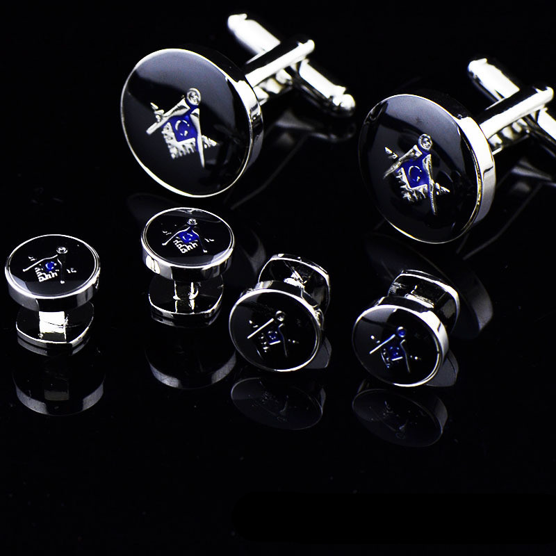 

High quality polished shining brass men's silver masonic cuff links and mason button Mens freemason shirt cufflink
