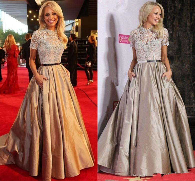 

Elegant Lace Evening Dresses with Pocket Long Celebrity Chic Party Dresses Formal Prom Dress Gowns for Women vestido de festa 2017, Silver