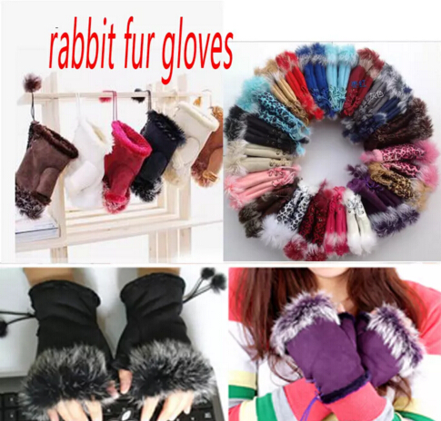 

rabbit fur gloves Fashion winter warm girl leather rabbit hand warm winter winter fingerless gloves