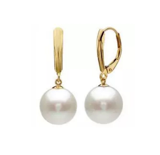 

A Pair of 9-10mm South Sea White Pearl Earring 14k Gold Accessories, Golden;silver