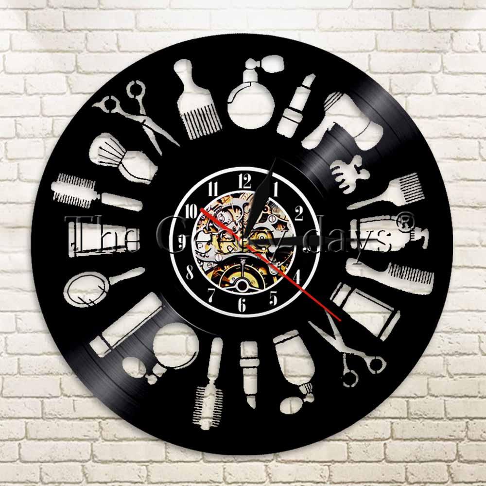

Wholesale-1Piece Hair Record Wall Art Clock Barber Shop Decor Hairdresser Beauty Salon Beauty Handmade Gift