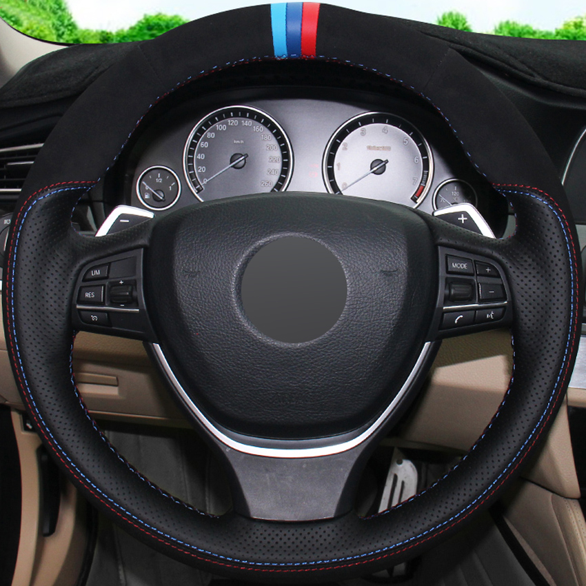 Couverture de volant de voiture en cuir suédé noir cousu à la main pour BMW F10 2014 520i 528i 2013 2014 730Li 740Li 750Li