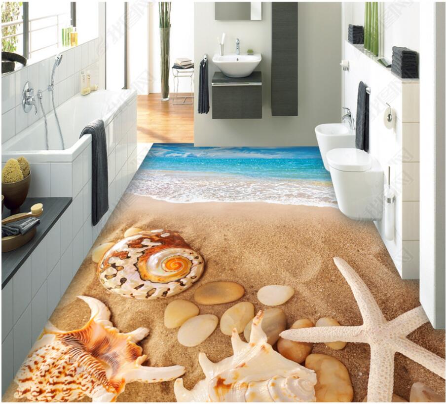 

3d pvc flooring custom photo Beach beach conch shell 3D floor painting painting 3d wall murals wallpaper, Light yellow
