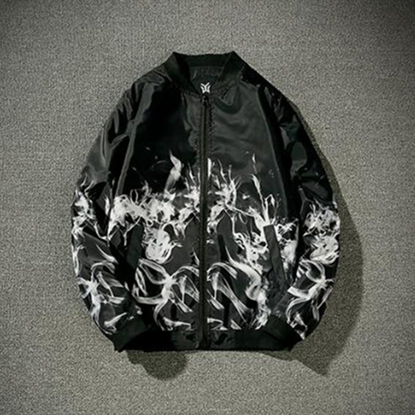 

2018 Spring Men New Coon Flame Print Men Jacket High Quality Slim Long-Sleeve Baseball Jersey Jacket Casual Fitness Sportswear, Red