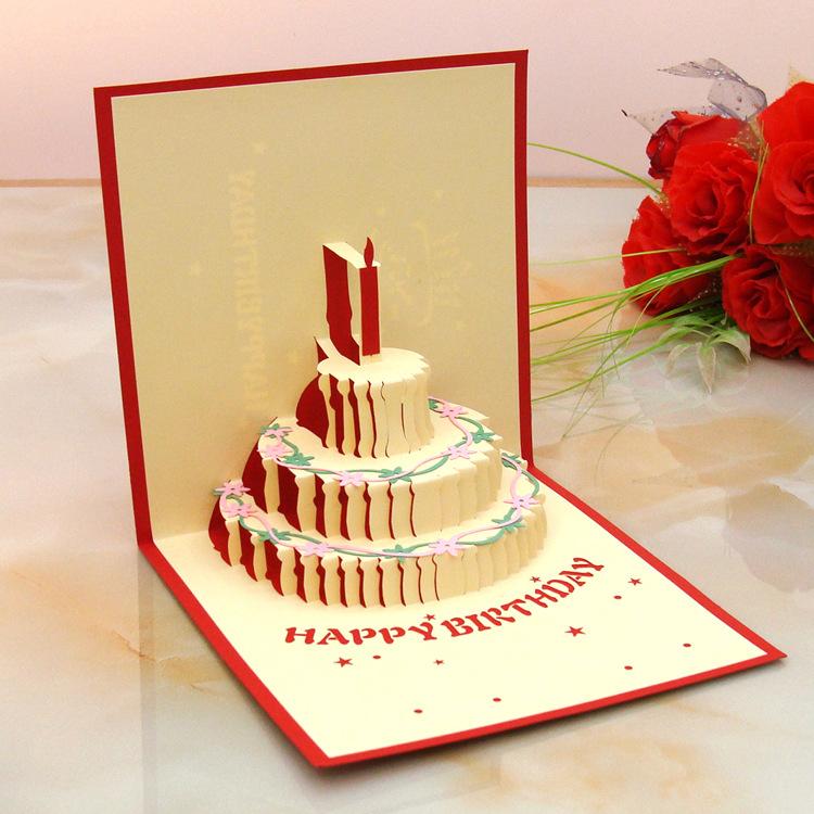 

3D paper carving Creative birthday cake birthday party gift blessing card red and blue optional high quality greeting card set