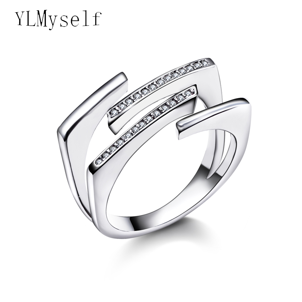 

OL Unqiue ring simple line design micro pave white cubic Zirconia crystal female accessories elegant jewelry finger rings