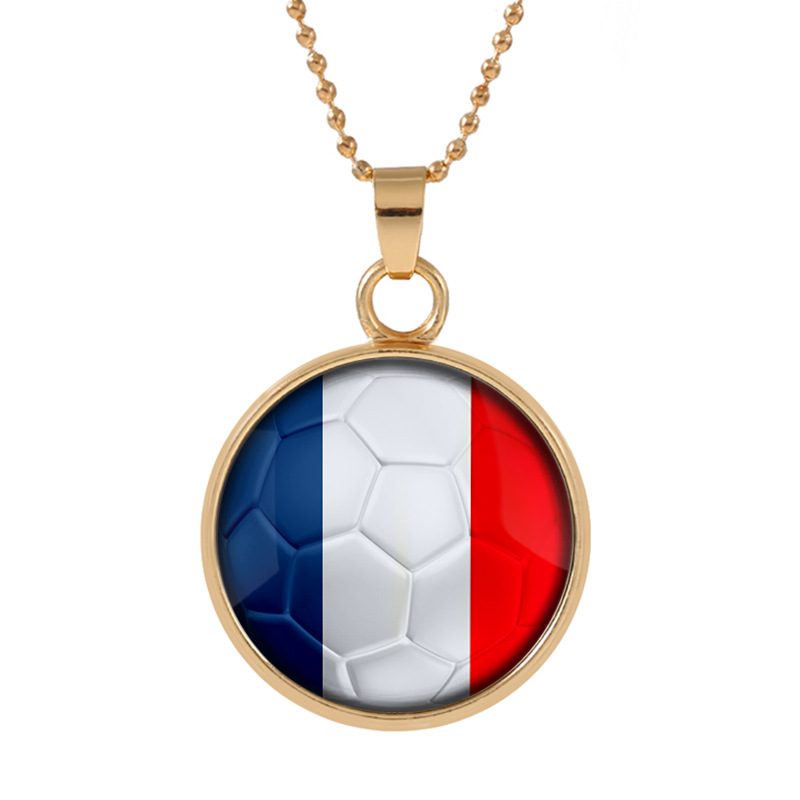 

new three-dimensional 2018 world cup france necklace pendant colorful pendant glass cabochon dome necklaces jewelry elling customed, Silver