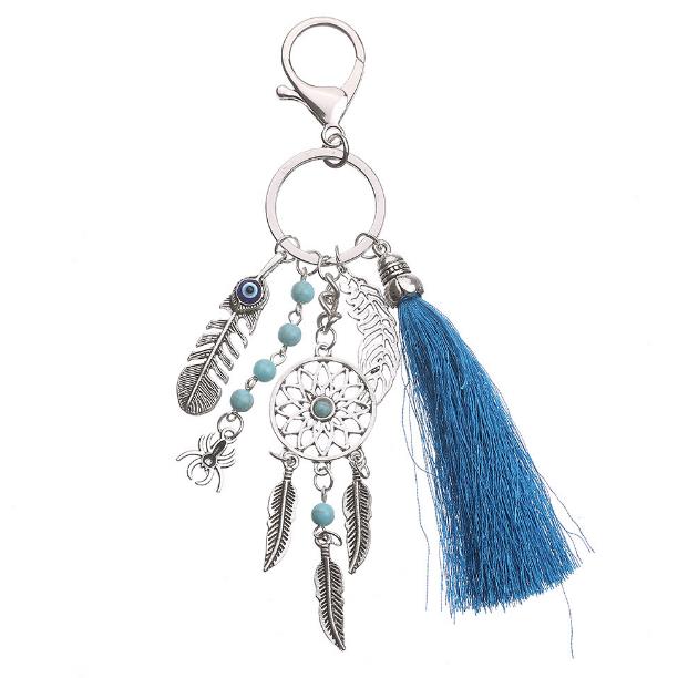 

2018 hot sell Bohemian style wool tassel chasing dream key chain lady turquoise leaf bag pendant