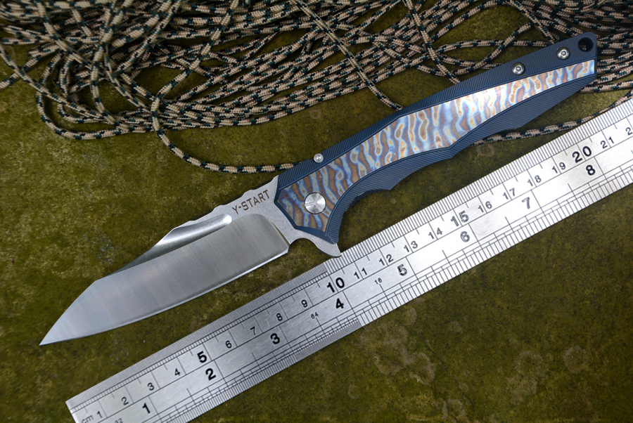 

Y-START 3.9" VG10 blade new folding pocket knives ceramic ball bearing washer flame texture blue TC4 handle outdoor camping tactical knives
