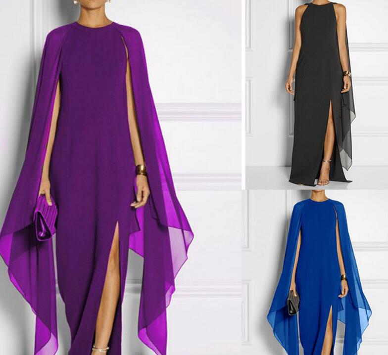 Europe et États-Unis Automne Hiver Nouvelle Robe Wish Amazon Vente Chaude En Mousseline De Soie Sans Manches Châle Robe De Soirée Jupe Longue