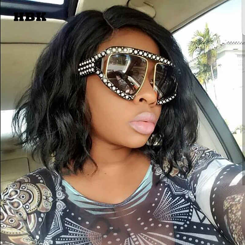 

High-quality Luxury sunglasses Big Pearl Sunglasses Women Men Oversized Sun Glasses For Female Male Clear Lens Goggle UV400, White;black