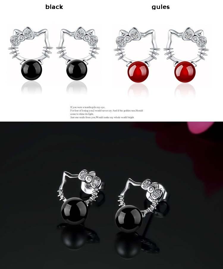 

cute Austrian Crystal Halo Cat Stud Earrings For Women Agate Stud Earrings For Wedding Ladies Bohemian 925 Sterling Silver earring