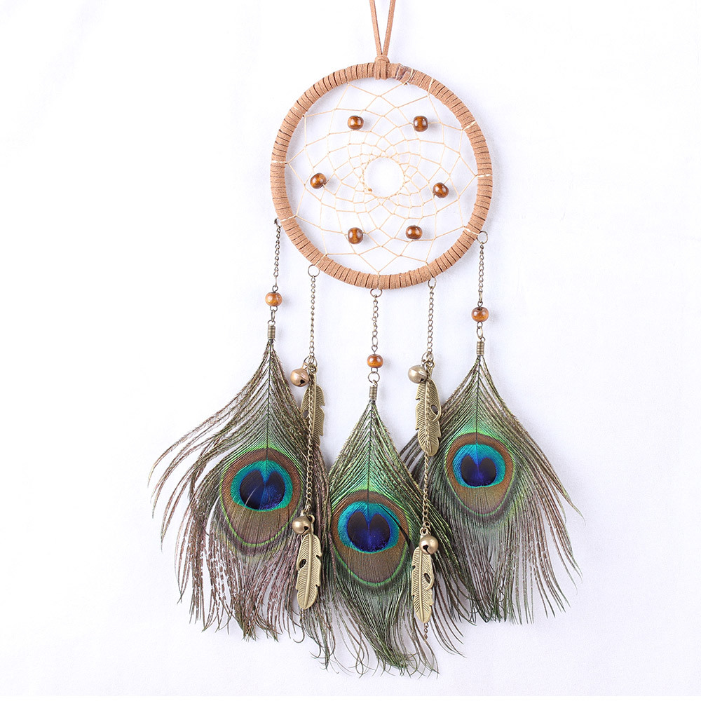 

Peacock Dream Catcher Boho Decor Handmade Gift Wall Hanging Art Ornament Craft Peacock Feather Bead for Kids Bedroom Wedding Festival 45 x 11cm 1222974