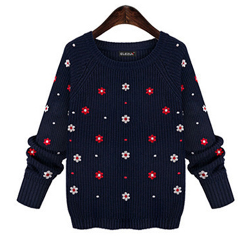 

ZYSK Women Sweaters and Pullovers Floral Embroidery Long Sleeve Knitted Sweater Fashion Lady Sweater Sueter Mujer 2018, Beige