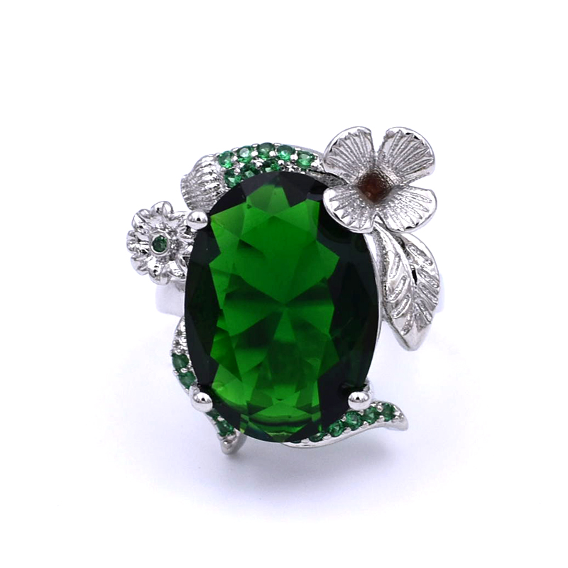 

Hyperbole Green Oval Crystal Zircon Rings Creative Unique Flower Women Rings with Big Stone Banquet Party Jewelry bague femme