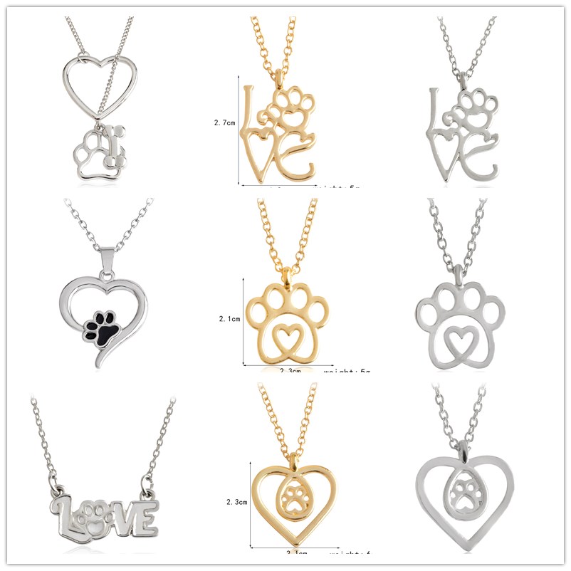 

10styles Love Heart Dog Paws Foot Necklace Always In My Heart Pendant Dog Cat Animal Lovers Gifts