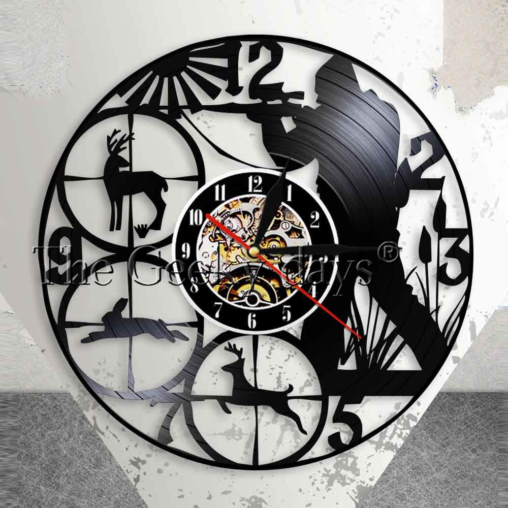 Wildlife Woodland Hunting Animals Man Cave Wall Decor Wall Clock Hunting Club Record Clock Shot Target Hunters Gift-image-424547518
