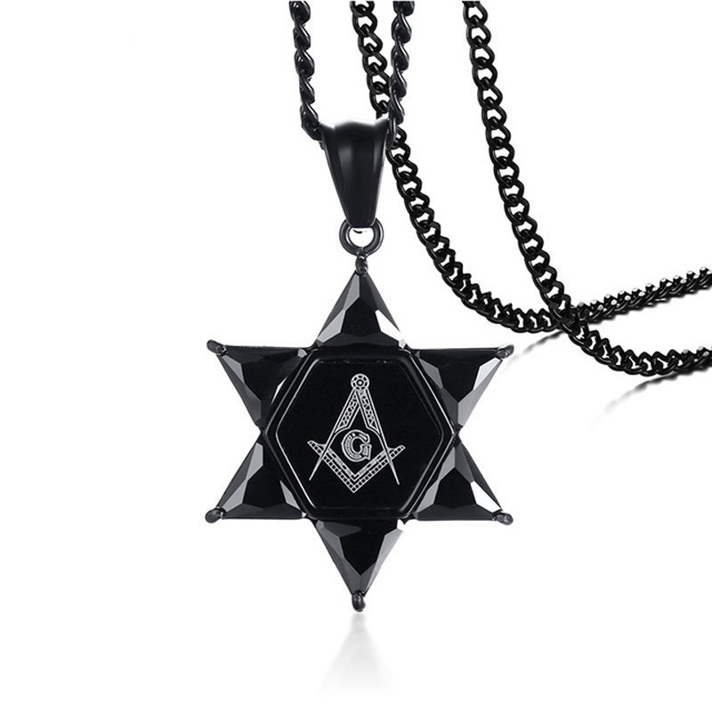 

Punk Star of David Pendant with Cubic Zirconia Cool AG Emblem Mens Masonic Necklace Free Chain 24" Hip Hop Male Boy Jewelry