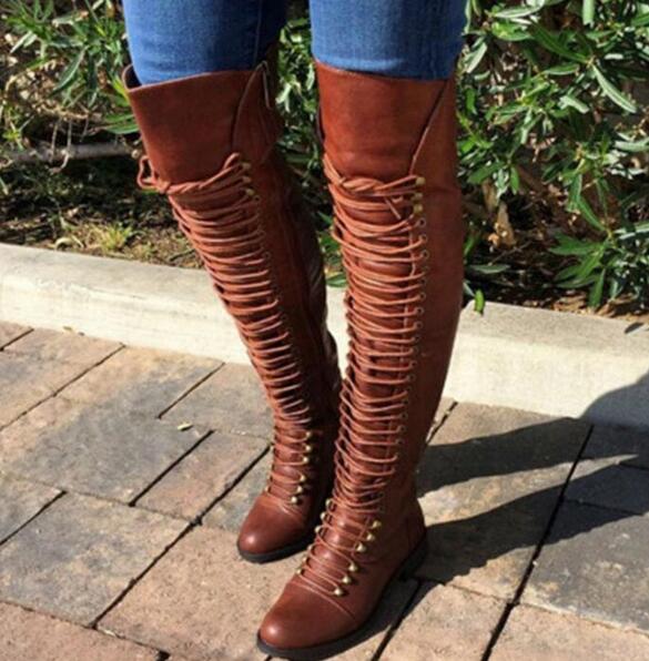 knee high booties woman cross-tied riding boots women shooes chaussures femme ete zip rivets girls sapato feminino