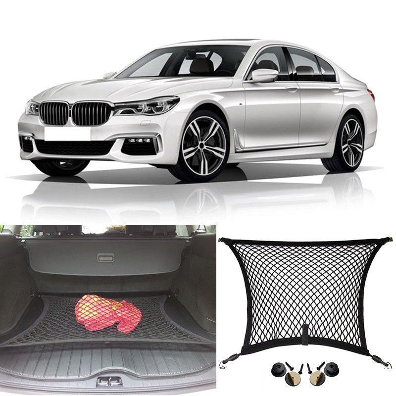 

For BMW Series 7 Car Auto vehicle Black Rear Trunk Cargo Baggage Organizer Storage Nylon Plain Vertical Seat Net