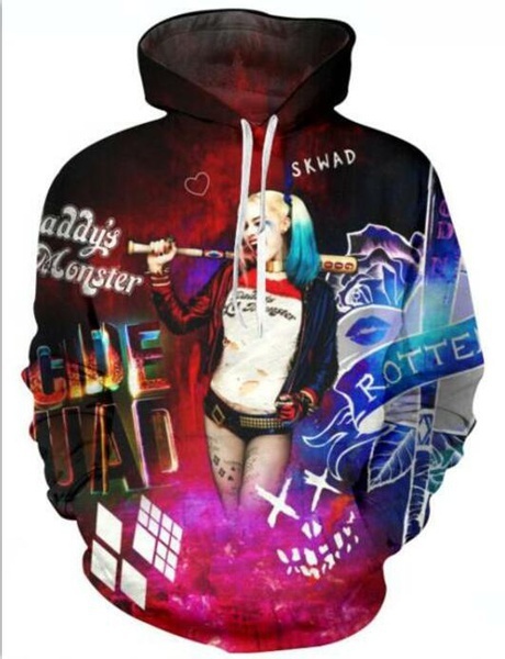 

New High Definition Printing Harley Quinn Funny 3D Sweatshirts Men/Women Hip Hop Autumn Winter Loose Thin Hooded Hoody Tops LMS0040, Multicolor