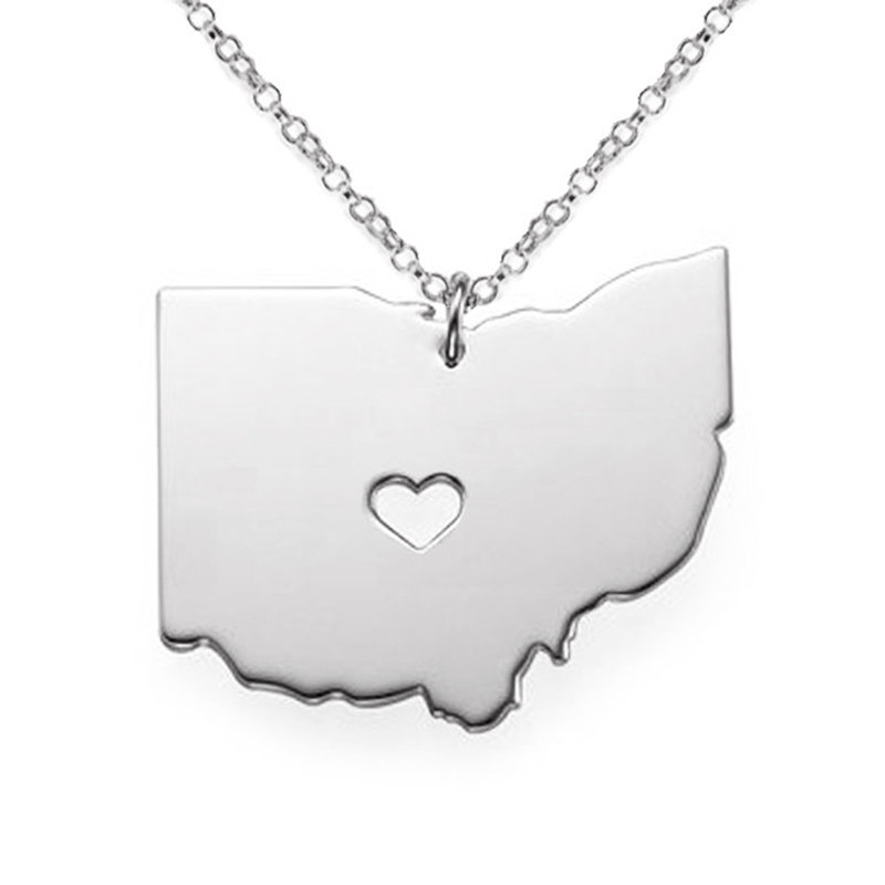United States State Wyoming Map Necklace Pendant Double-Sided Charm Overview State Alloy Zinc Necklace Gift
