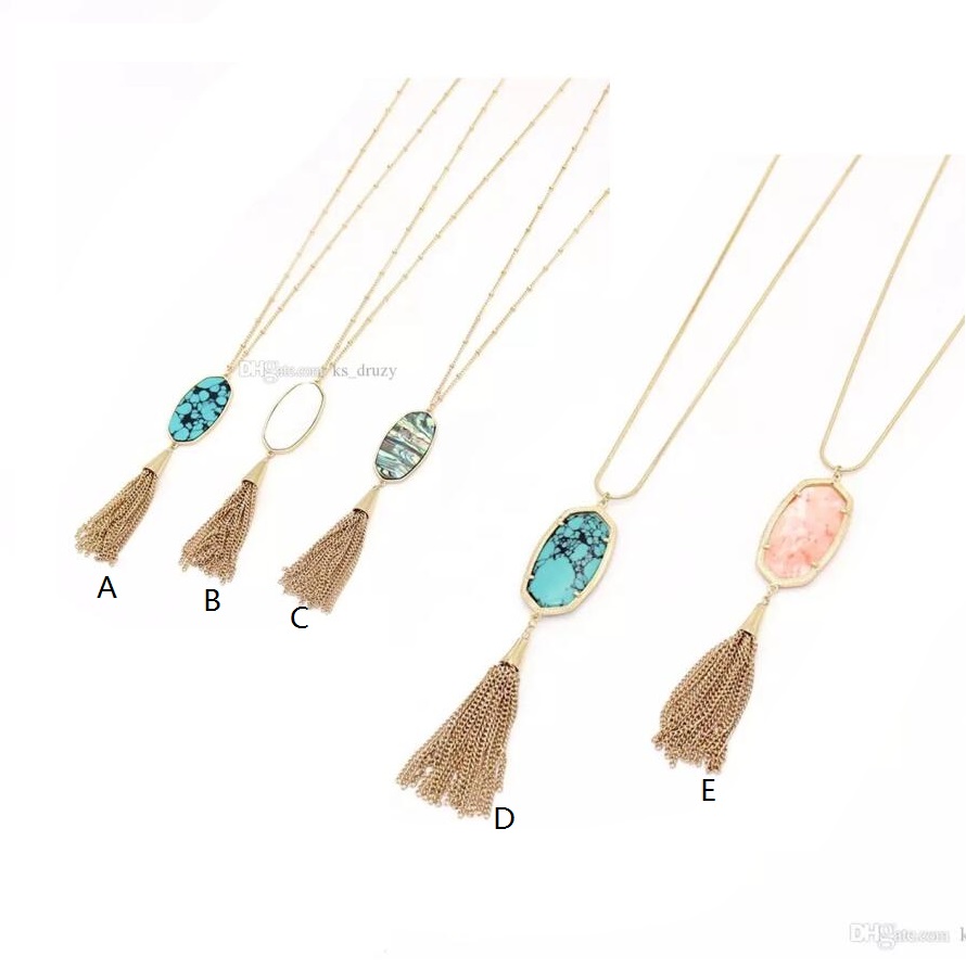 

Oval Hexagon Stone Pendant Tassel Turquoise Necklaces for Lady Brand Jewelry