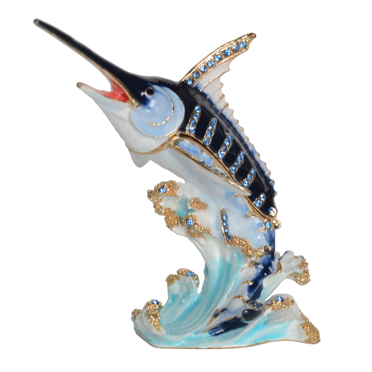 Blue Marlin Fish Jeweled Trinket Jewelry Box Nautical Figurine Vintage Decoration Ring Holder Creative Gifts-image-421378030