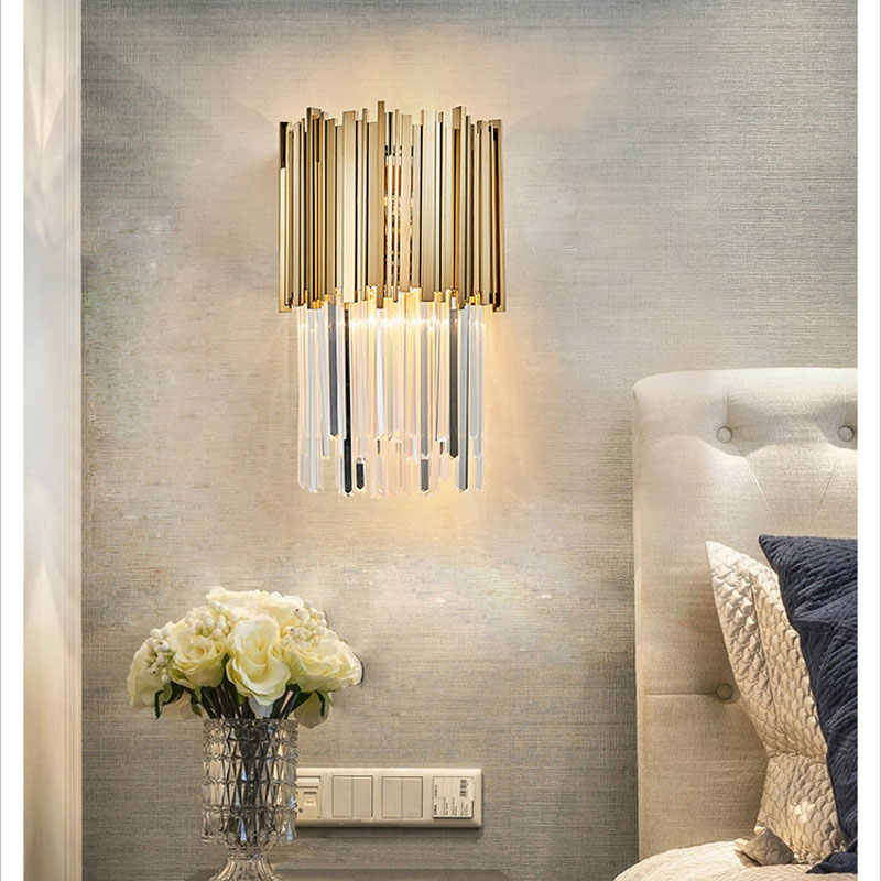 

Postmodern Luxury Crystal Wall Lamp Golden Bar Wall Sconces For Bedroom Halls