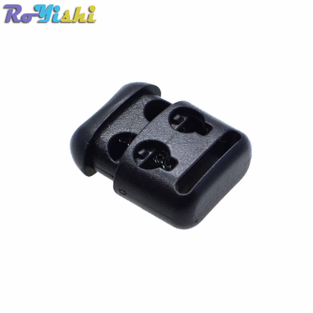 

100pcs/lot 2 Hole Cord Locks Toggle Clip Buckle Rope Cord Lock Stopper Black