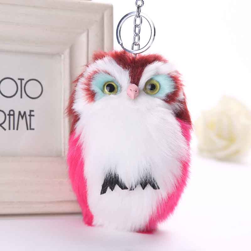 

Cute Bird Owl keyring Keychain Carabiner Imitation Rabbit Hair Plush toy Key Chain Key Ring Bag hangs lkey holders fashion jewelry, Silver