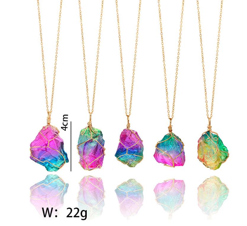 

Natural Crystal Quartz Healing Point Chakra Bead Gemstone Necklace Pendant original natural stone style Necklaces Jewelry Chains glass