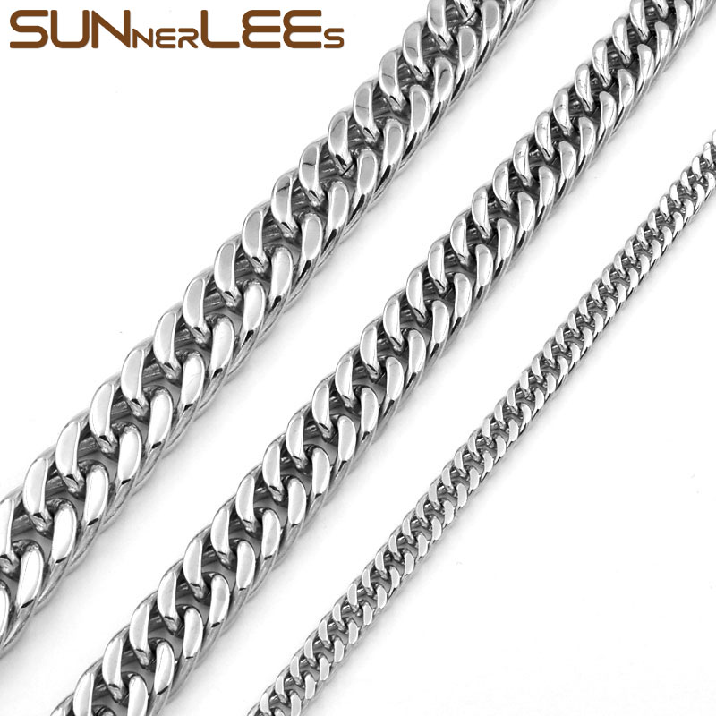 

Fashion Jewelry 5mm 7mm 9mm 11mm Silver Color Stainless Steel Necklace Double Curb Cuban Link Chain For Mens Womens SC19 N