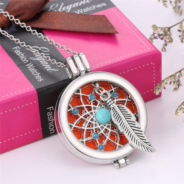 

Charm Necklace Perfume Locket Fragrance Oil Dream Catcher Pendant Necklace for Women Diffuser Necklace Jewelry Gift 450909, Silver
