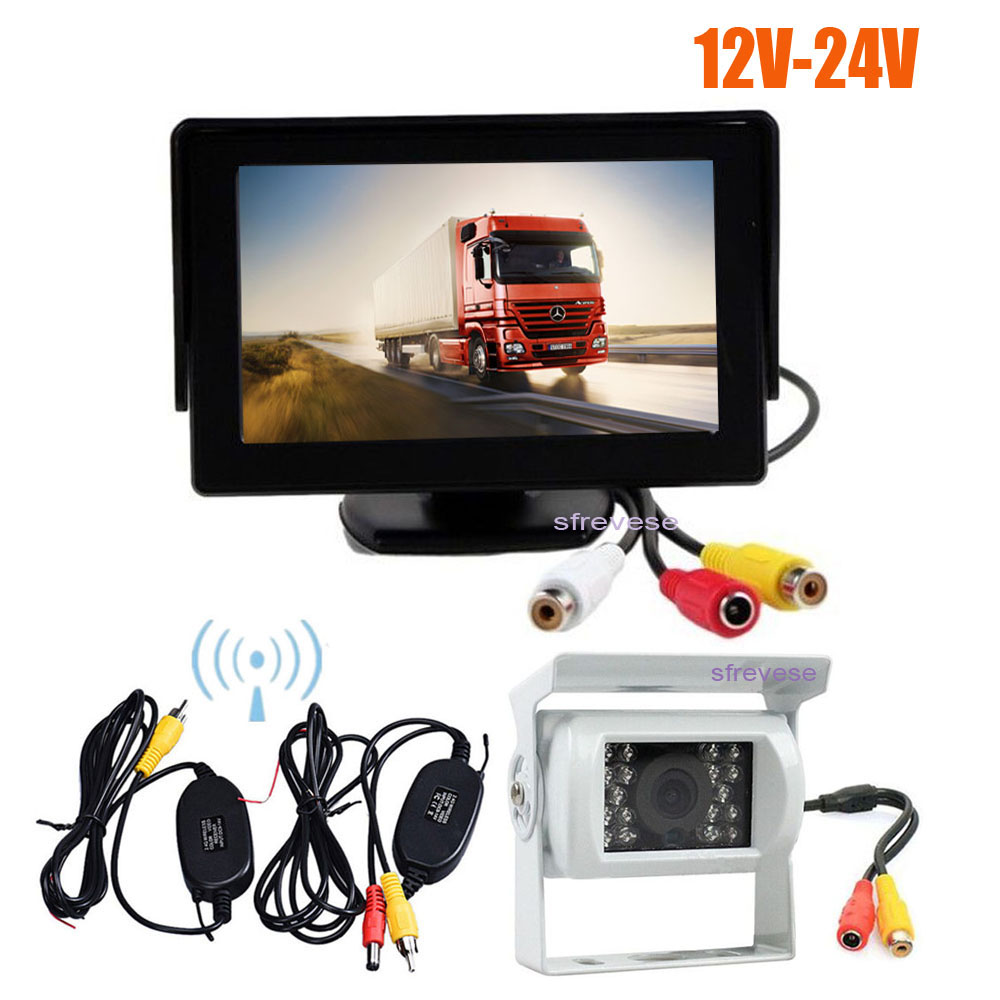 Caméra de recul de stationnement de véhicule de voiture de vision nocturne infrarouge sans fil blanc 18 LED IR + 4.3 "Kit de vue arrière de voitu