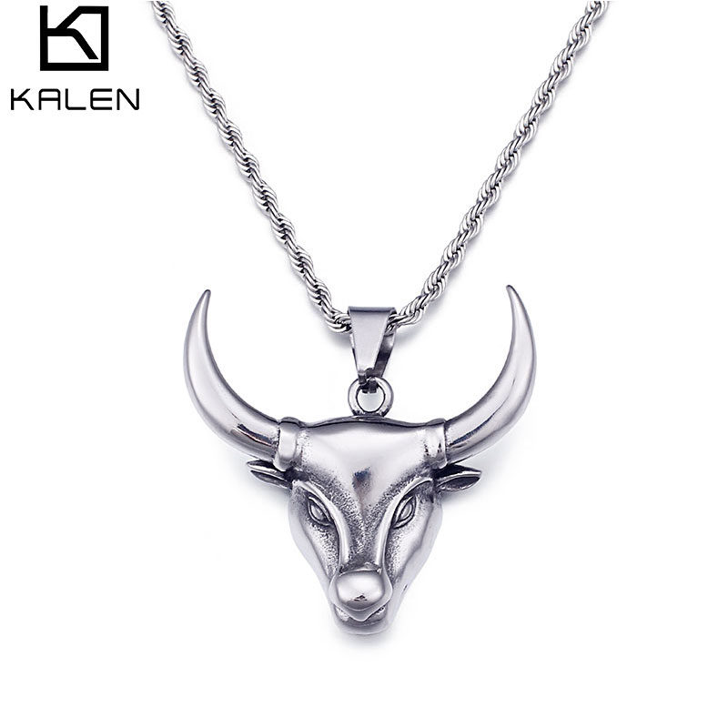 

Fashion Pendant Necklaces For Men Silver God Cow Brushed Metal Stainless Steel Drop Free Ship KALEN
